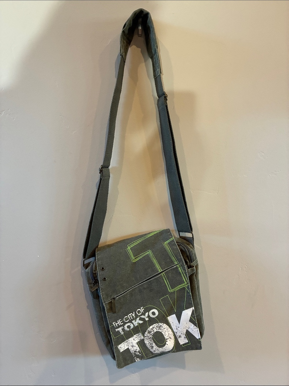 Robin Ruth Tokyo Graphic Olive Canvas Crossbody Messenger Bag